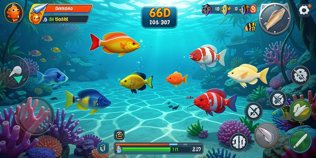 Screenshot gameplay 66D menampilkan aksi berburu ikan yang seru.