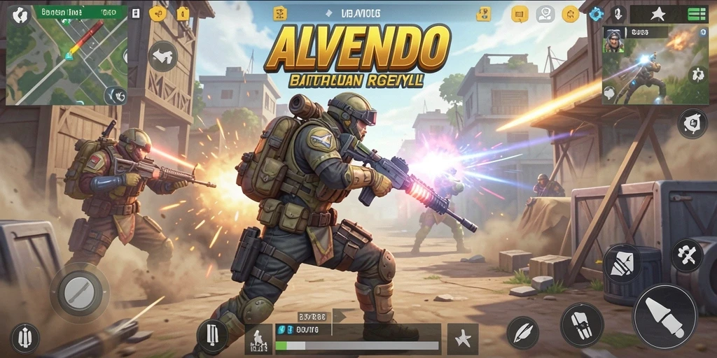 Tampilan gameplay seru dalam ALVENDO dengan aksi Battle Royale mendebarkan.