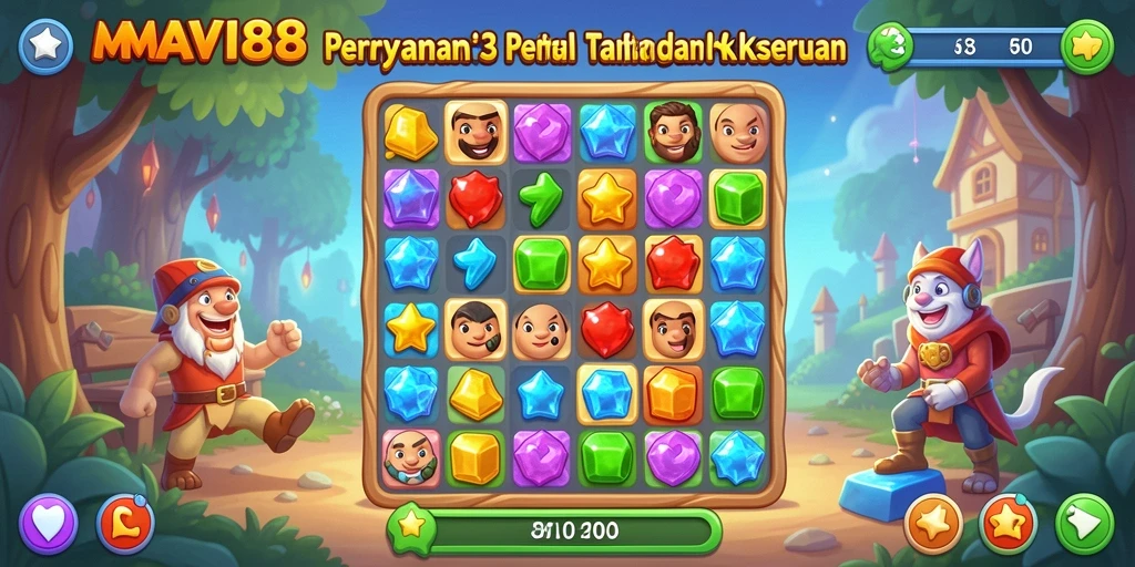Screenshot utama AMAVI88 menampilkan gameplay Match-3 yang seru dan menarik.