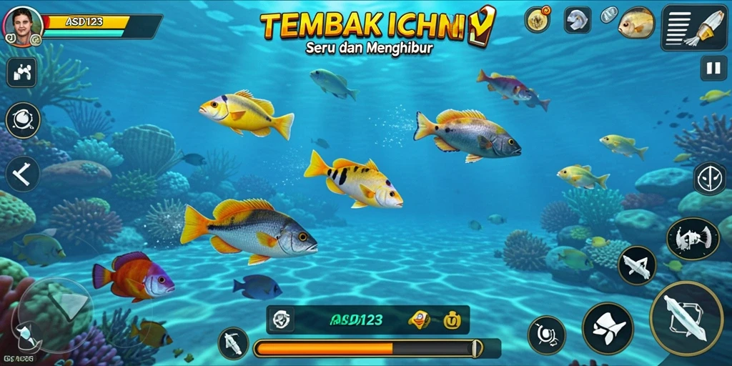 Tampilan gameplay seru menembak ikan di ASD123.