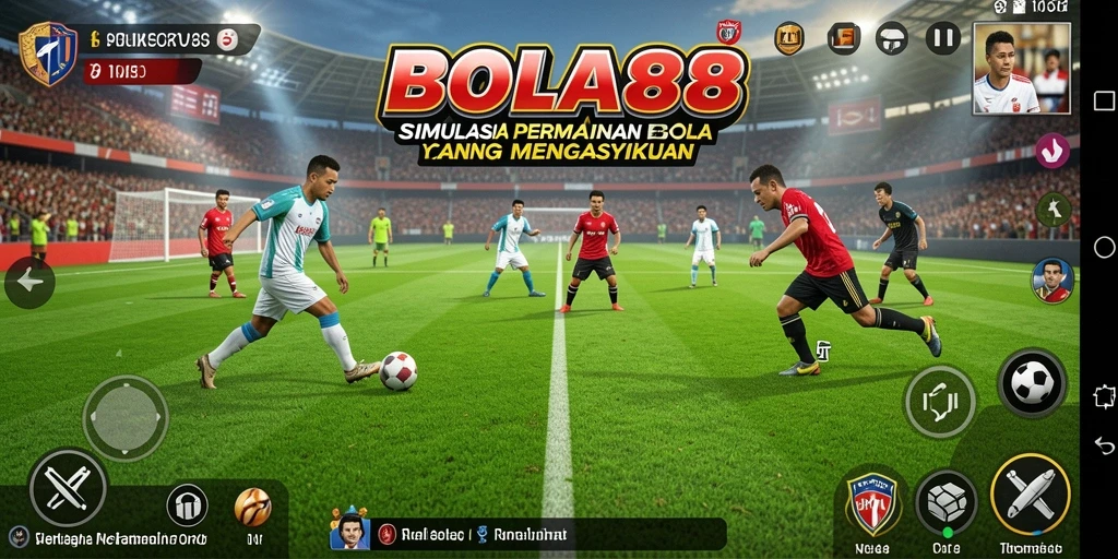 Screenshot utama BOLA88 menampilkan aksi mendebarkan pertandingan sepak bola.