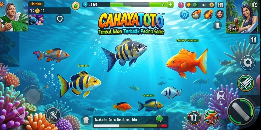 Screenshot gameplay CAHAYATOTO yang menampilkan aksi menembak ikan.