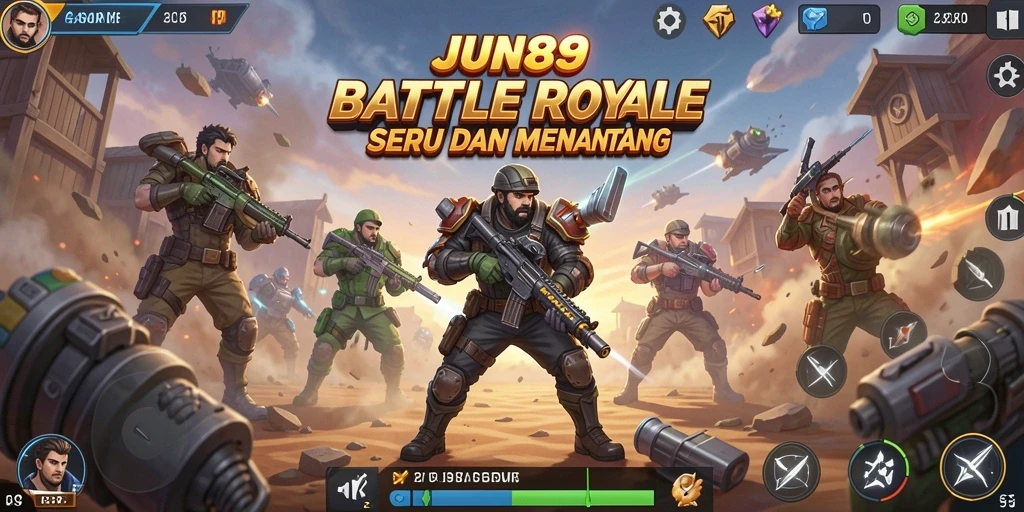 Tangkapan layar gameplay JUN88 menunjukkan aksi pertempuran Battle Royale.