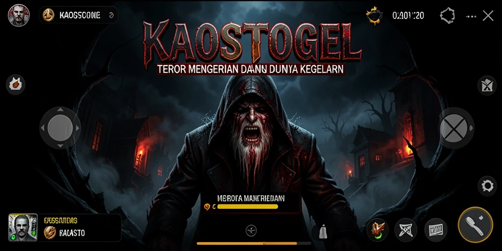 Gameplay KAOSTOGEL yang mencekam dengan suasana penuh ketegangan.