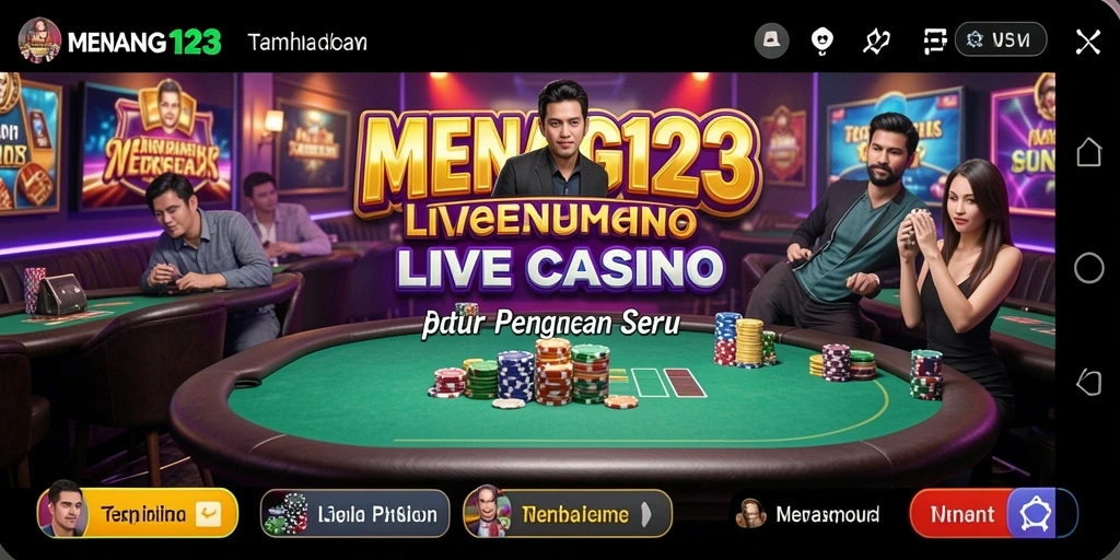 Screenshot MENANG123 menampilkan dealer langsung yang berinteraksi dengan pemain di meja Live Casino.