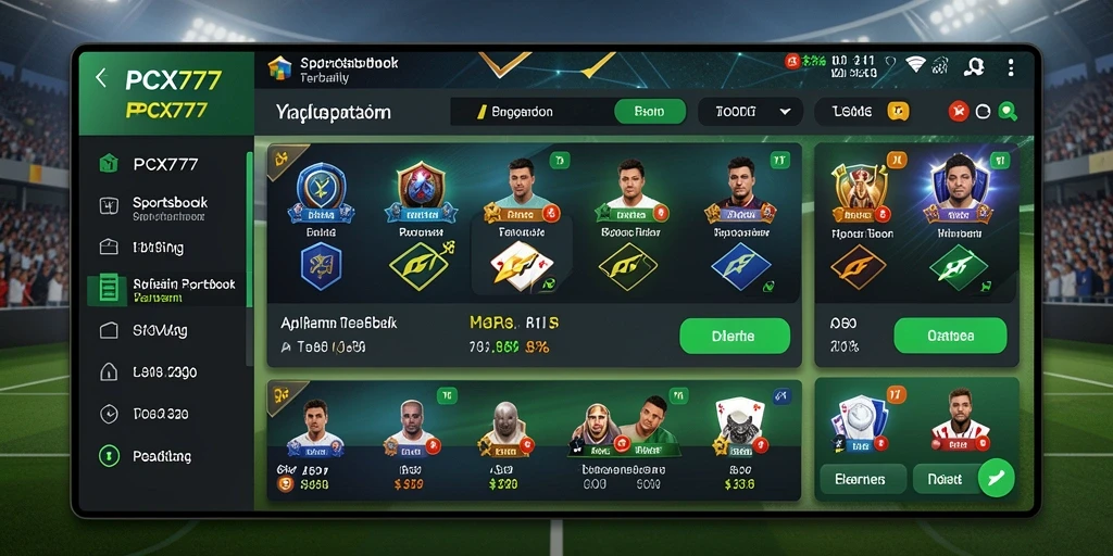 Screenshot utama menunjukkan antarmuka ramah pengguna aplikasi Sportsbook.