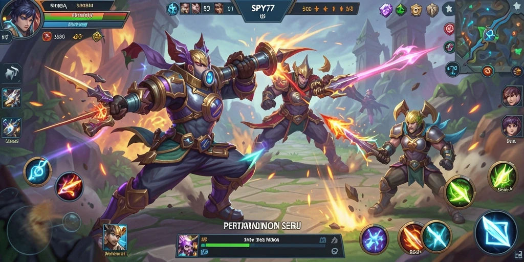 Screenshot gameplay SPY77 menampilkan aksi seru di arena MOBA.